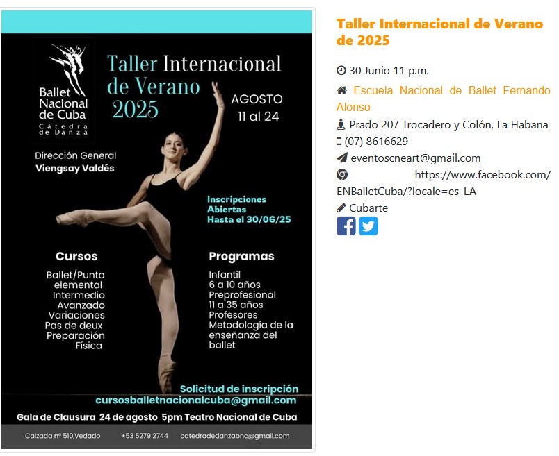Taller Internacional de Verano 2025 ballet nacional